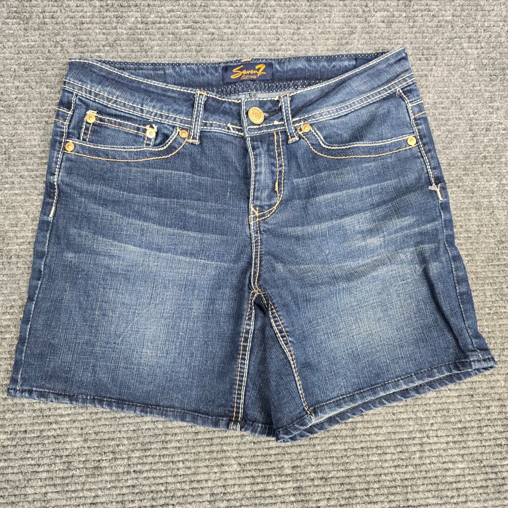 Seven7 Denim Shorts Womens 6 Blue Thick Stitch Embroidered Pocket Stretch